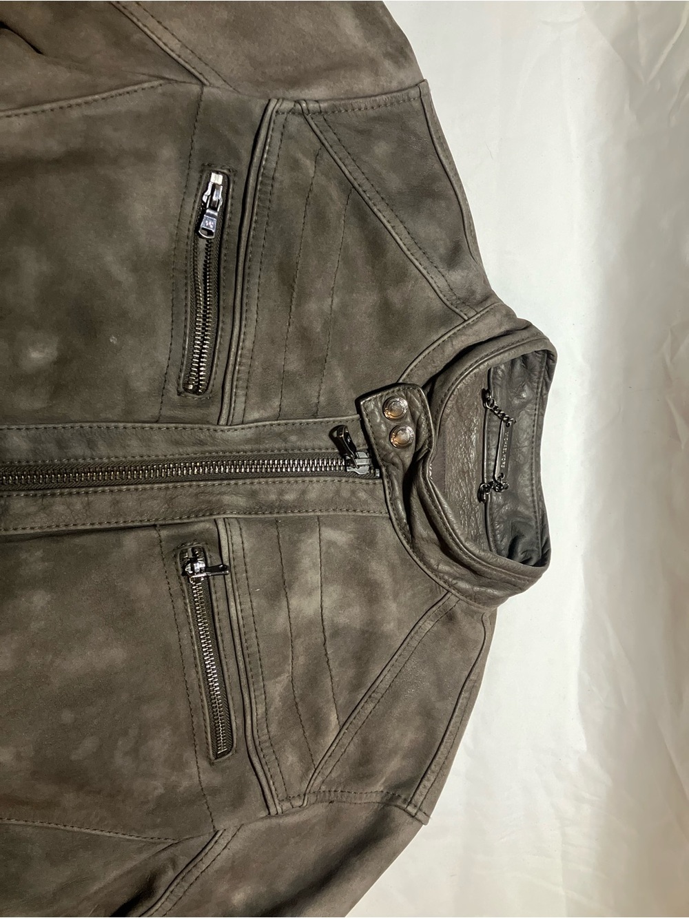 Michael Kors Canada Men's Premium Genuine Suede Moto Cafe Racer Jacket – Chocola - Picture 7 of 16
